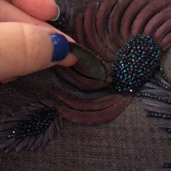 Vintage beaded purple floral feather design vintage handbag - Picture 11 of 11